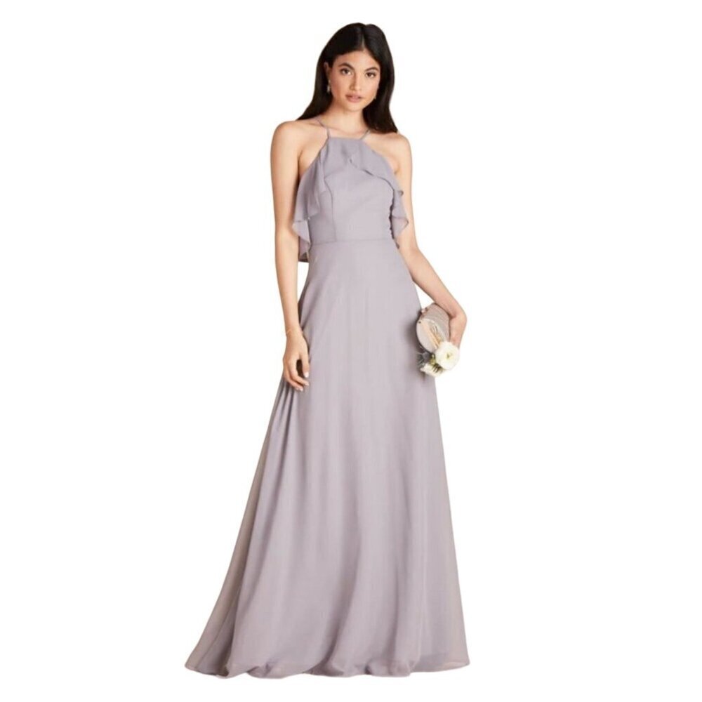 Birdy Grey Jules Chiffon Full Length Bridesmaid Maxi Dress in‎ Chiffon Silver